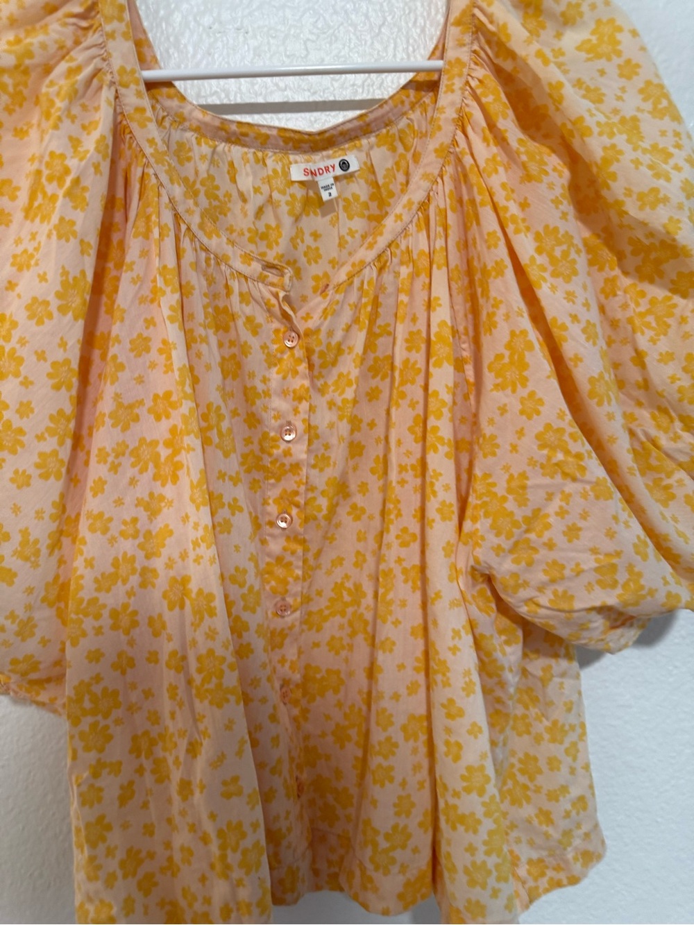Sundry Yellow Floral Puff-Sleeve Blouse